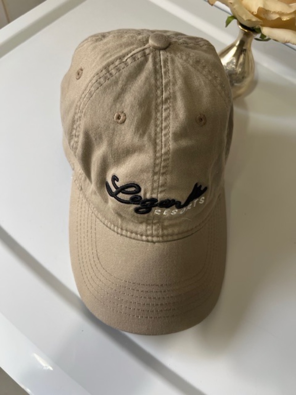 Logo Script Beige Baseball Cap with Embroidered Detail